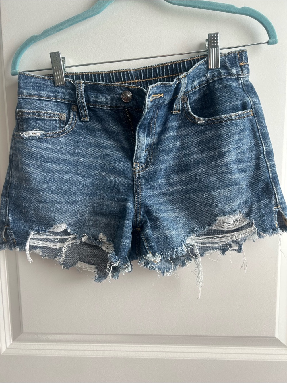 aerie Distressed Blue Denim Jean Shorts